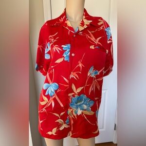 Nani of Hawaii Men's Vintage Hawaiian Shirt Red W/ Hawaiian Floral Size Small